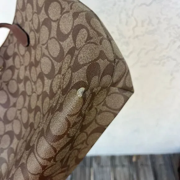 Coach Brown Coated Canvas Zip Top Tote Bag 4455 Leather - Picture 5 of 8